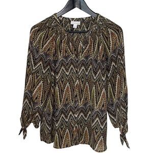 Westport 1962 Women’s‎ Chevron Stripe Button Up Peasant Blouse Top Size Small